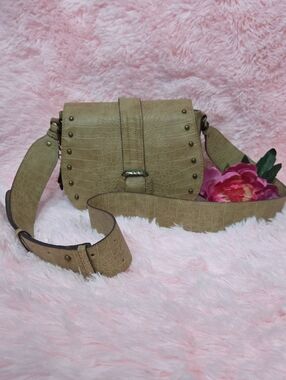 Jessica Simpson Taupe Croc-Embossed Crossbody with Stud Trim